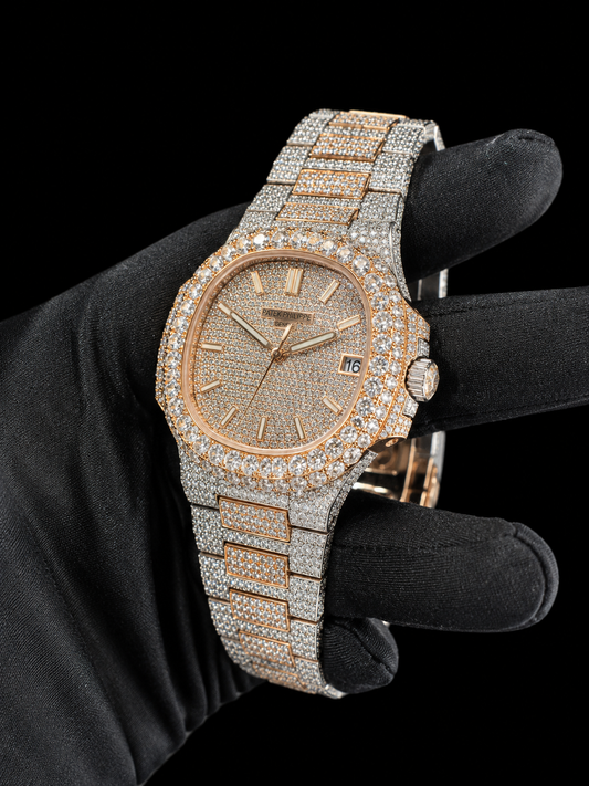 PATEK PHILIPPE NAUTILUS 40.5MM 5980/1R DIAMOND PAVED DIAL DIAMOND PAVED BEZEL 18K ROSE GOLD FULL DIAMOND