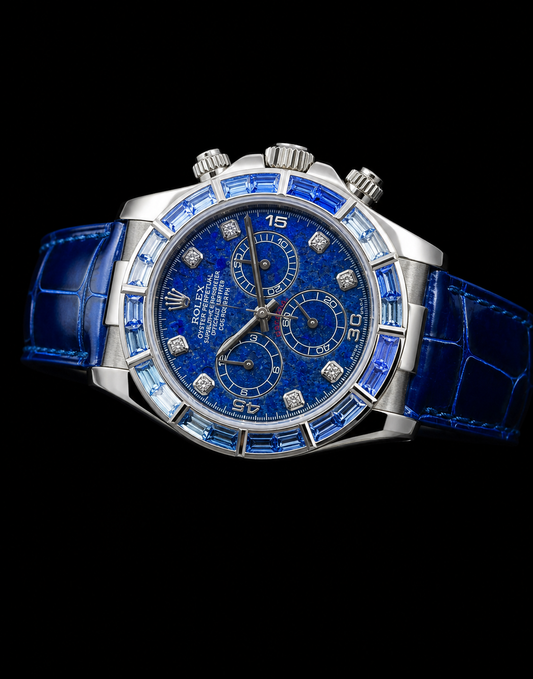 Rolex Daytona 116589 Sodalite Dial With Factory Baguette Diamond
Bezel