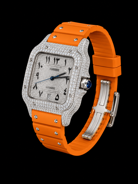 Cartier Santos Orange Bustdown XL Arabic Numbers Watch