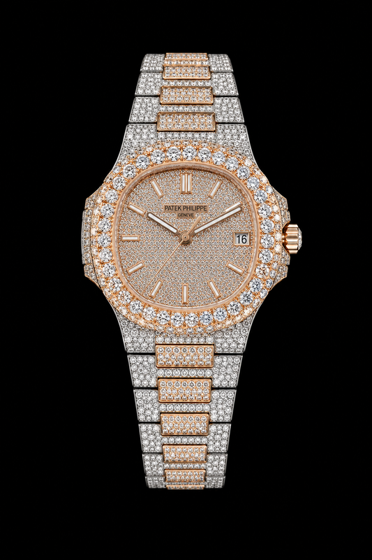 PATEK PHILIPPE NAUTILUS 40.5MM 5980/1R DIAMOND PAVED DIAL DIAMOND PAVED BEZEL 18K ROSE GOLD FULL DIAMOND